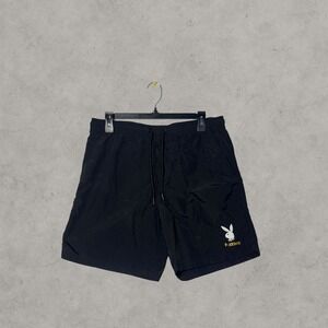 Playboy by PacSun Mens Black Nylon Swim Trunks Shorts Bunny Logo Size Medium